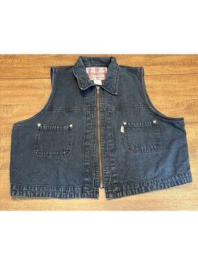 Revolt Denim Cropped Vest Women's Medium Back Faded Moto Biker Grunge Y2K